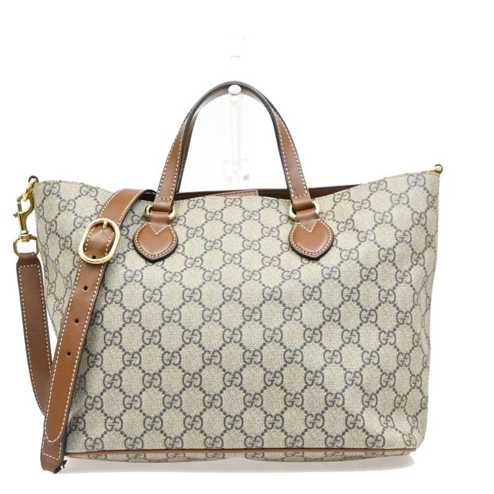 Gucci Convertible Soft Gg Coated Canvas With Leather Brown Canvas Tote Bag Bag
